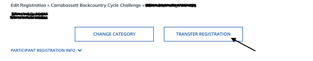 Edit Registration page with the Transfer Registration button highlighted
